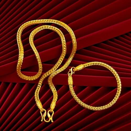 Snake Bone Chain Sets 18K Yellow Gold Filled Necklace Bracelet Punk Rock Hip hop Jewelry Set for Mens Boys