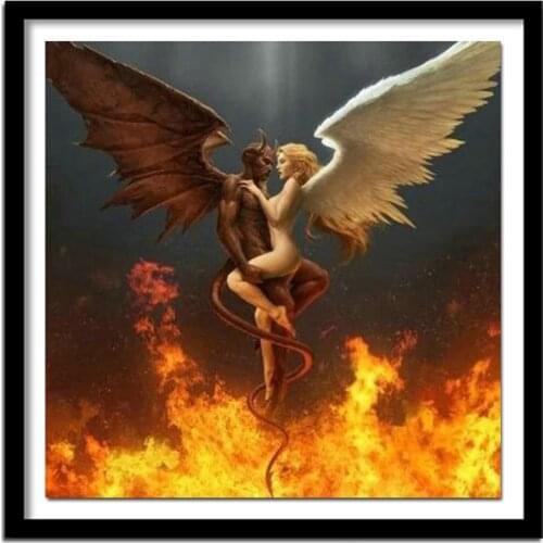 Diamond Embroidery 5D DIY Diamond Painting Angel and Devil Fire Diamond Painting Cross Stitch Rhinestone BJ1886