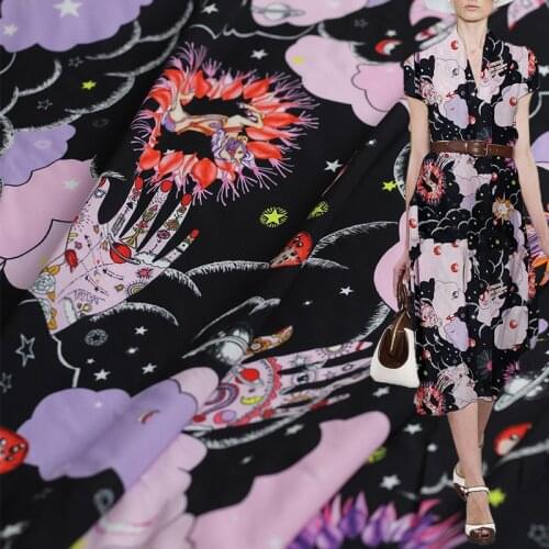 White Waxberry Moon Star Painting Printed Cotton Fabrics Garment Materials Women Dress DIY Sewing Cloth Tailor Freeshipping