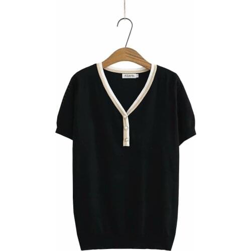 Plus size blouses tunics shirts summer 2021 womens clothing white black v-neck button Ice silk short sleeve Womens t-shirts