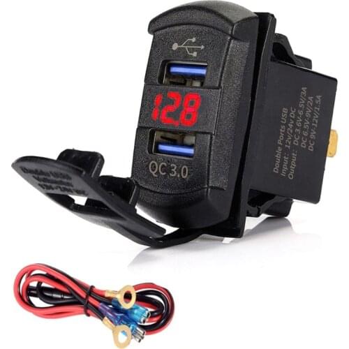 Quick Charge 3.0 Dual USB Rocker Switch QC 3.0 Fast Charger LED Voltmeter for Boats Car Truck Motorcycle Smartphone Tablet C90F