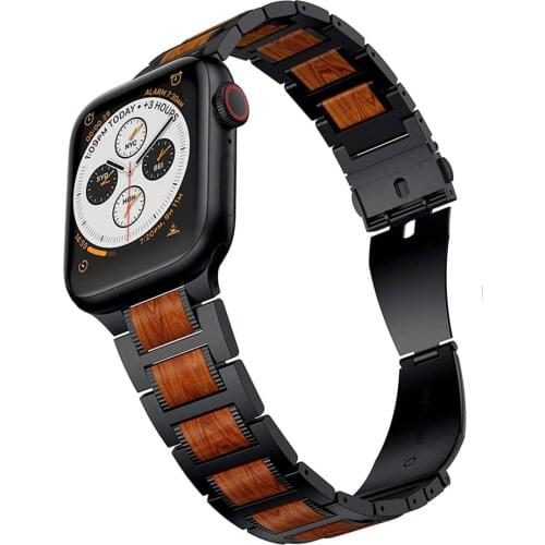 Wooden strap For apple watch band 44mm 40mm 42mm 38mm Stainless Steel for iwatch Bracelet for Apple watch series 5/4/3/2 se 6