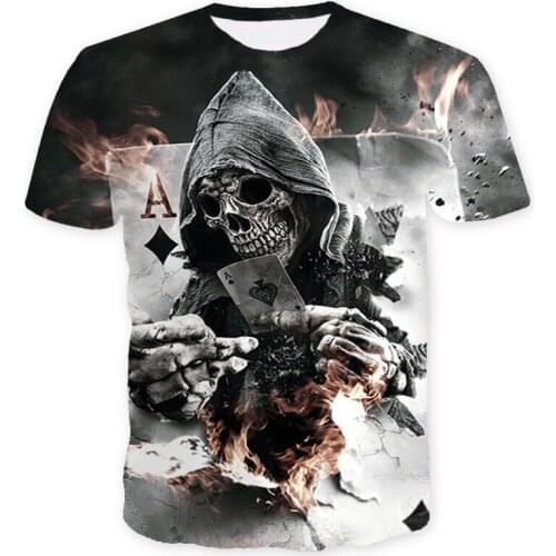 Skull Mens T-Shirts Mens Hip Hop 3D Shirts Horror O-Neck T-shirt Summer Fashion Tops Boys Clothing Large Size Street Clothing