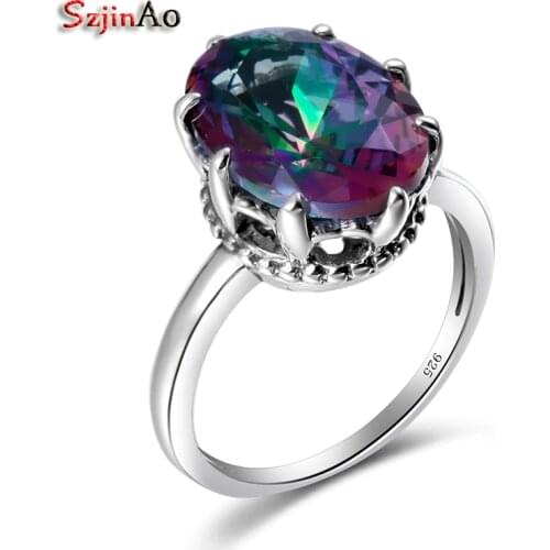 Szjinao Rings for Couples Women 2.7ct Mystic Rainbow Topaz Vintage Crystal 925 Sterling Silver Turkish Jewelry sale