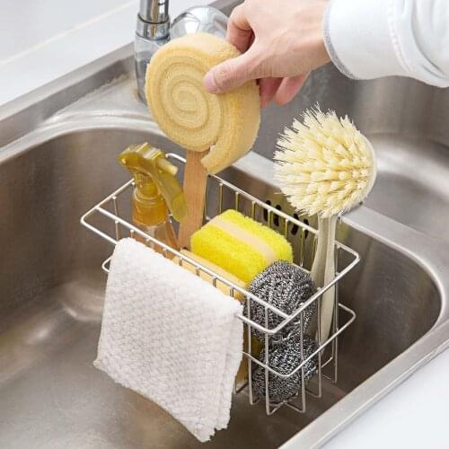 Stainless Steel Basket Soap Sponge Sink Holder Wash Cloth Drain Rack Kitchen Hanging Storage Shelf