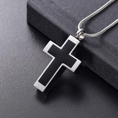 Cross Urn Necklace for Ashes Funeral Casket Memorial Cremation Pendant Locket for Men Stainless Steel Keepsake Ashes Jewelry
