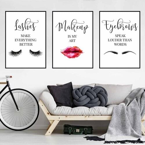 Makeup Quote Canvas Art Prints Lipstick Lashes Eyebrows Poster Canvas Painting Lips Wall Pictures For Girl Lady Room Art Decor
