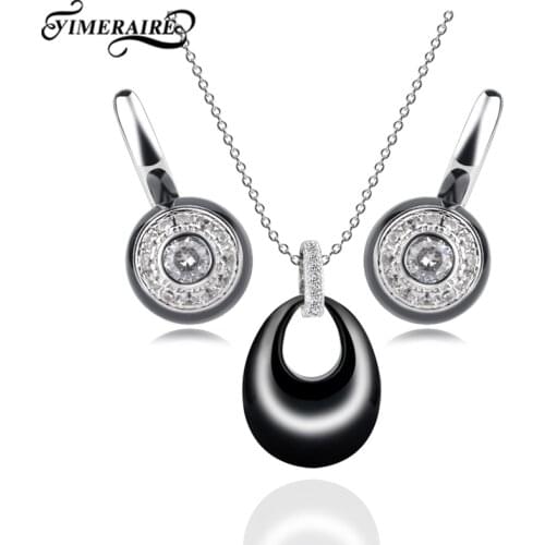 New Female Precious Jewelry Sets Round Design Earrings & Smooth Ceramic Pendant Necklace Wedding Band Jewellery Gifts Pink White