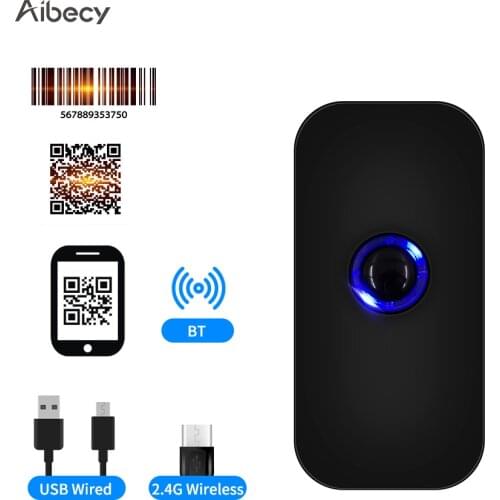 Aibecy Handheld 3-in-1 Barcode Scanner 1D/2D/QR Bar Code Reader Support BT & 2.4G Wireless & USB Wired Connection