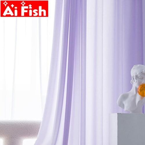 Lilac Purple Translucent Velvet Satin Tulle Fabrics Bedroom White High-Precision Half Shade Voile Curtains For Living Room #5