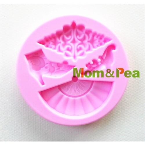 Mom&Pea 0897 Free Shipping Folding Fan Shaped Silicone Mold Cake Decoration Fondant Cake 3D Mold Food Grade