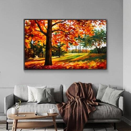 Modern Oil Painting Printed on Canvas Wall Poster Red Tree Abstract Landscape Prints for Living Room Decoration Cuadros No Frame