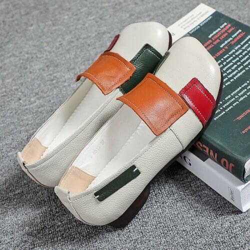 Casual Soft-soled Peas Shoes Women 2021 New All-match Color Matching Square Toe Pedal Retro Shallow Mouth Womens Single Shoes