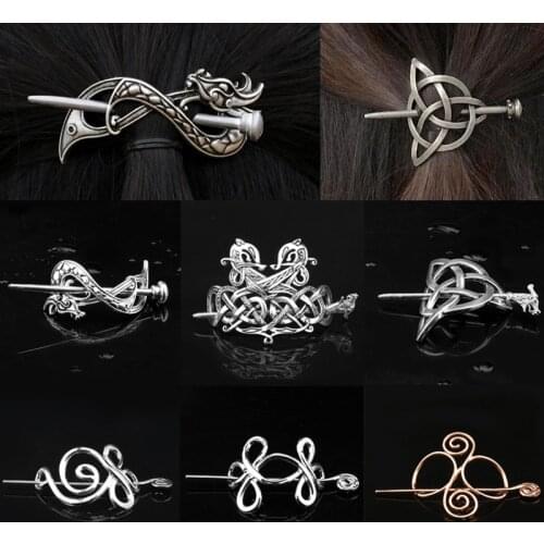 Vintage Celtics Knots Viking Runes Dragon Hairpins Metal Hair Stick Slide Hair Clips Women Hair Accessories Holder Jewelry руны