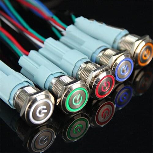 5V 12V 220V Waterproof Metal Push Button Switch With LED light Red Yellow Blue Green White Self-locking high quality