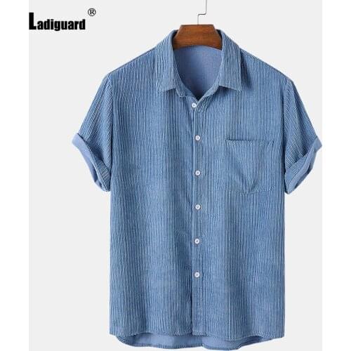 Ladiguard Plus Size 3xl Men Shirt Model Stripes Blouse 2021 Single Breasted Tops Streetwear Fashion Shirts Sexy Mens blusas