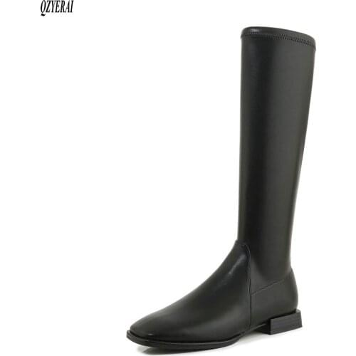 Autumn winter Womens boots Genuine leather The knee boots Knight boots stretch Womens shoes Size 34-39