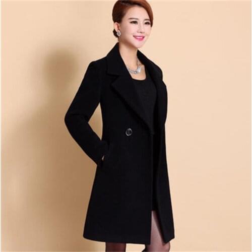 2017 women winter autumn jacket long women coat slim suit collar long style soild woolen coat female jacket TB7783