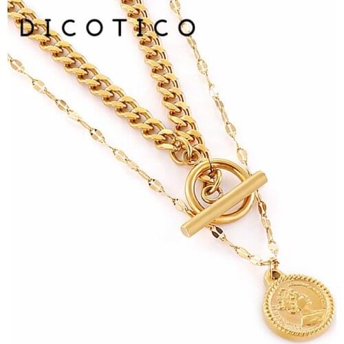 Fashion Design Heart Round Pendant Necklaces For Women Stainless Steel Double Chain Women Collar Choker Jewelry Wholesale Items