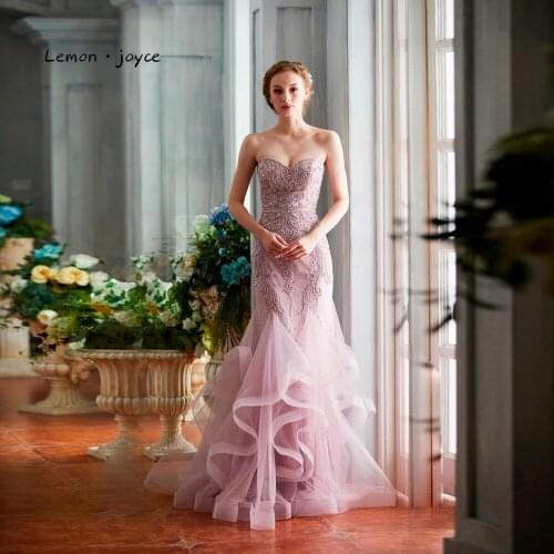 Lemon joyce Evening Dresses 2020 Sweetheart Crystal Beading Sexy Mermaid Prom Party Gowns Plus Size robe de soiree