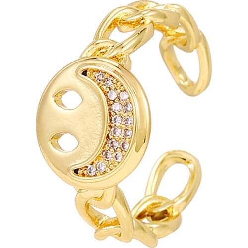 ZHINI Vintage Smiley Face Finger Rings for Women 2021 Fashion AAA Zircon Crystal Opening Statement Ring Jewelry Gift anillos