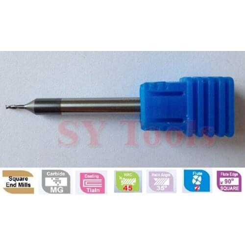 1mm Two Flutes flat square Spiral Bit Milling Tools Carbide CNC Endmill Router bits hrc45 D1*3*D4*50