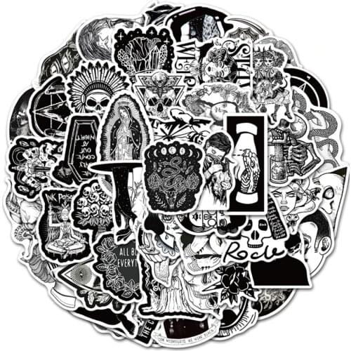 10/30/50PCS Black and White Horror Punk Gothic Pattern Graffiti Sticker Notebook Waterproof Guitar Sticker Toy Wholesale