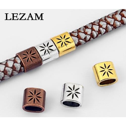 10pcs Antique /Copper/Gold Carved Hemp Leaf Spacer For 10*6mm Licorice Leather Cord Diy Bracelet Necklace Jewelry Findings