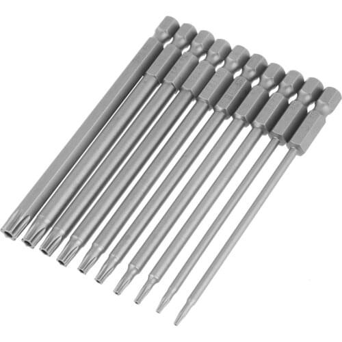 10Pcs/Set 100mm 1/4 Inch Hex Shank Screwdriver Bits S2 Steel Star Head Drill Screwdriver BST Bit Set High Precision Hand Tools