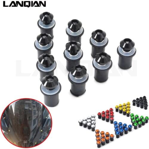 10 Pcs Universal Motorcycle M5 x 16mm CNC Windscreen Windshield Screw Bolts Nuts Kit 7 Colors Optional