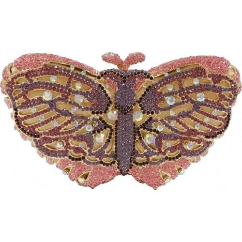 17.5x10CM Pink Butterfly Shape Dinner Bag Diamond-studded Clutch Bag Hard Box Full Diamond Bag Banquet Dress Crystal Bag a6833