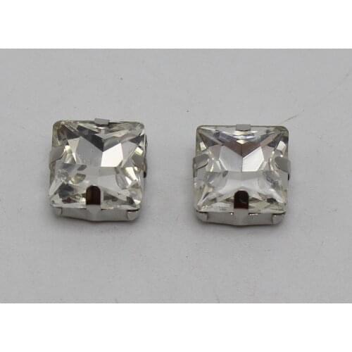 20 Silver Colour Crystal Glass Square Rose Montees 10X10mm Sew on Rhinestones Beads