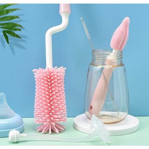 360 Silicone Bottle Brush Degree Rotation Baby Pacifier Cup Nipple Cleaning Brushes Set Handheld Soft Head Food Grade Watering