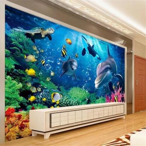 Beibehang Custom 3D stereo underwater world of sea fish living room childrens TV 3d background wall paper Decorative paintings