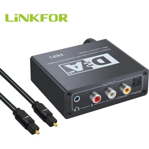 LiNKFOR 192k Digital To Analog Aduio Converter Converts Coaxial or Toslink Digital Audio Signals To Analog L/R Audio Adapter