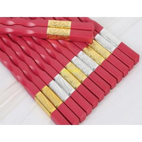 Free shipping Family red alloy chopsticks gift chopsticks solid color hotel chopsticks