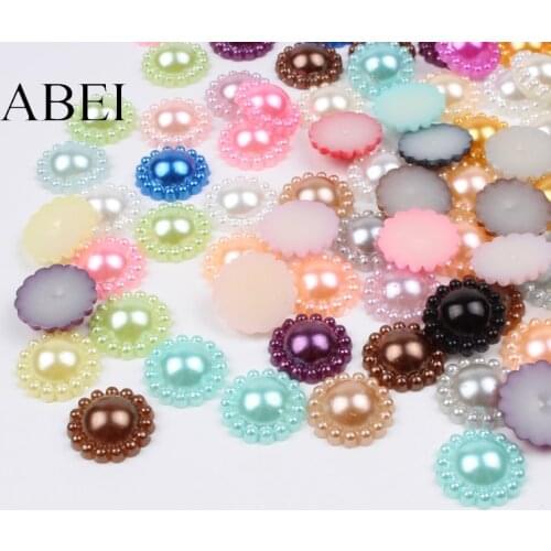 100pcs 12mm Mix Colors Half Round Flatback Pearl Flower Beads DIY Crafts Material Wedding Party Decoration Handmade Loose Beads