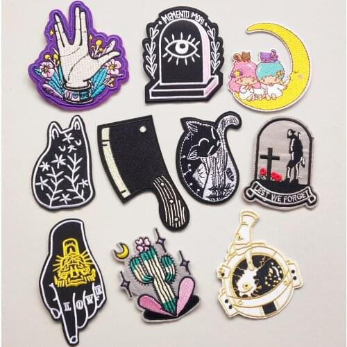 Black Cat Finger Embroidery Patch Iron On Patches Embroidered Clothes Patchs Appliques Slice For Clothing Stickers CX311-320