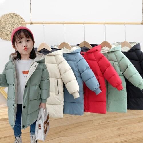 Kids Hooded Down Jacket Thicken Warm Winter Outerwear Children Cotton Internal Plus Velvet Zippers Button Boys Girls Parkas
