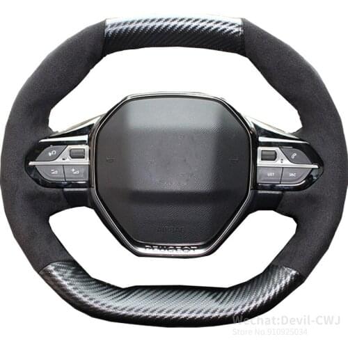 For Peugeot 5008 II 2017 - 2020 2021 Not for GT Hand Sewing Car Steering Wheel Cover Wrap Volant Braid on the Steering wheel