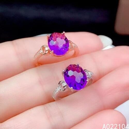 KJJEAXCMY fine jewelry 925 sterling silver inlaid Amethyst women simple fashion fresh oval adjustable gem ring support detection