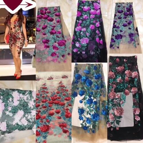 Royal Bridal Lace Fabric High Quality Nigeria Mesh Fabric Purple With sequins French Tulle Lace Fabric For Grey Party Dresses