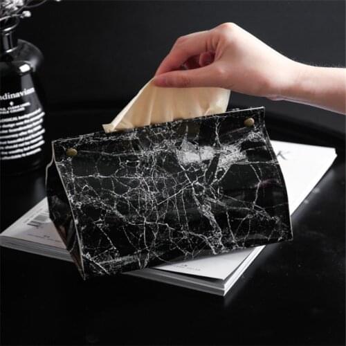 Hot Tissue Case Box Container PU Leather Marble Pattern Napkin Tissue Holder Papers Bag Cosmetic Box Case Pouch Organizer