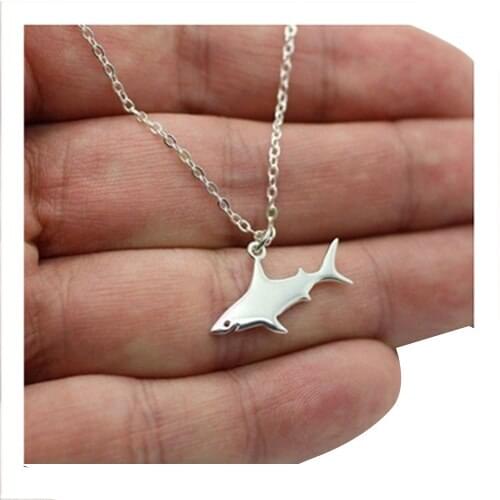 Cute Silver Shark Pendant Necklace Womens Fashion Animal Necklace (Color: Silver-color)