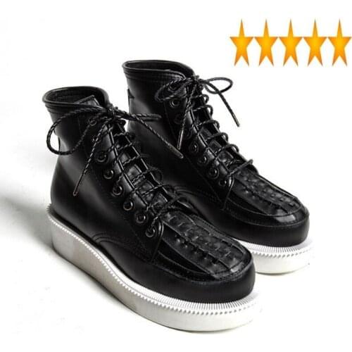 High Runway Brand Top Men Platform Lace up Med Heels Creeper Ankle Boots Man Casual Sneakers Genuine Leather Shoes