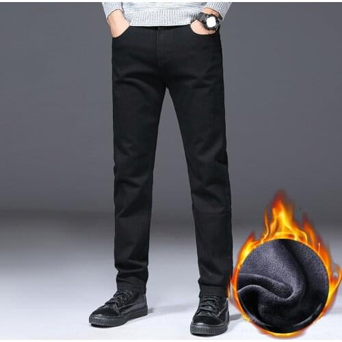 2021 Winter Thick Fleece for Cold Men Warm Slim Jeans Elasticity Skinny Black Jeans Fashion Casual Pants Trousers