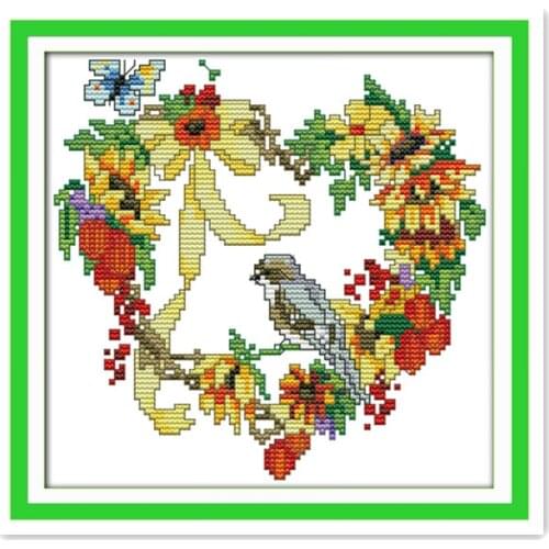 Small heart-shaped wreath and bird 11CT 14CT printing cross-stitch kit home decoration hand-embroidered wall decorative painting