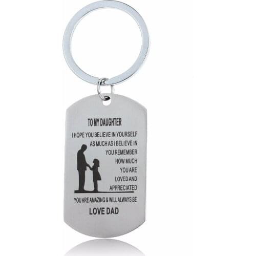 Hope You Believe In Yourself Keychain Family Girls Key Chain Dad Daddy Love To Daughter Dog Tag Pendants Stainless Steel Keyring