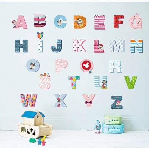 Mickey Mouse 26 English Letters Wall Stickers DIY Kindergarden Children Early Education Home Decor Decal Art Mural
