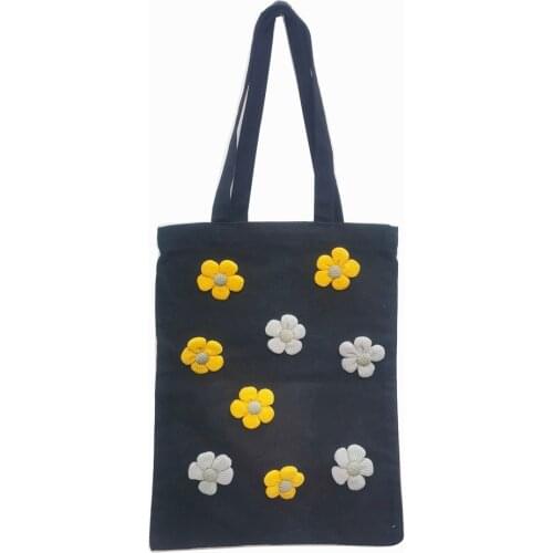 No. HTJ-04 high-capacity black color portable single-shoulder bag canvas bag with Sunflower for women shopping bag